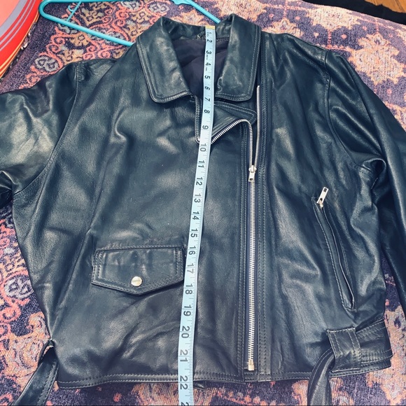 VTG 80s NAVY BLUE ITALIAN LEATHER BIKER JACKET - Picture 6 of 9